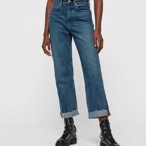 All Saints Mari High-Rise Cropped Boyfriend Jeans, Dark Indigo Blue